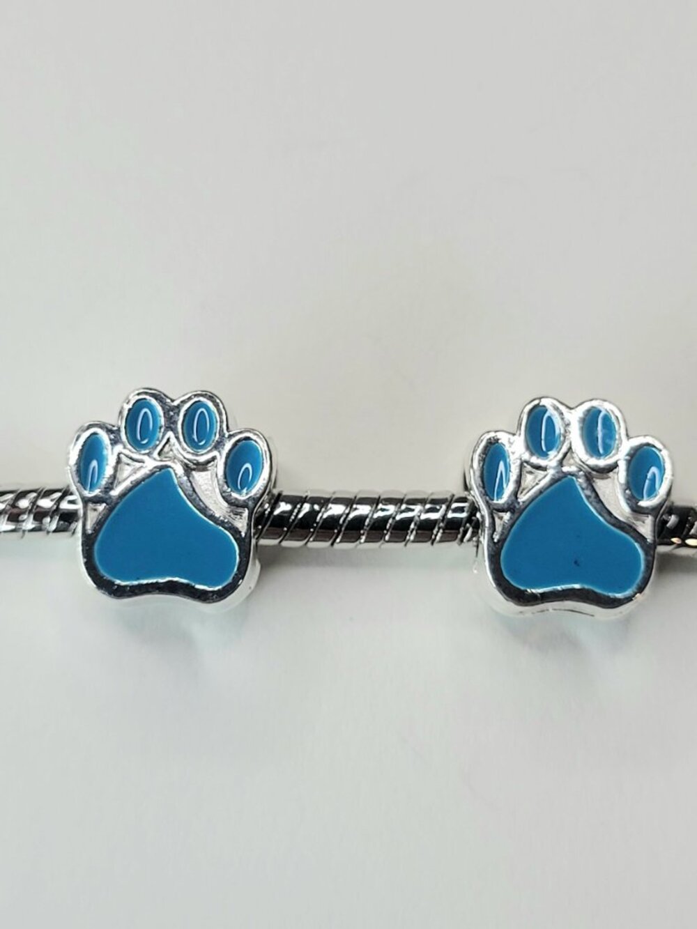 New! For Pandora TWO bright blue and silver color dog, bear, cat paw charm beads